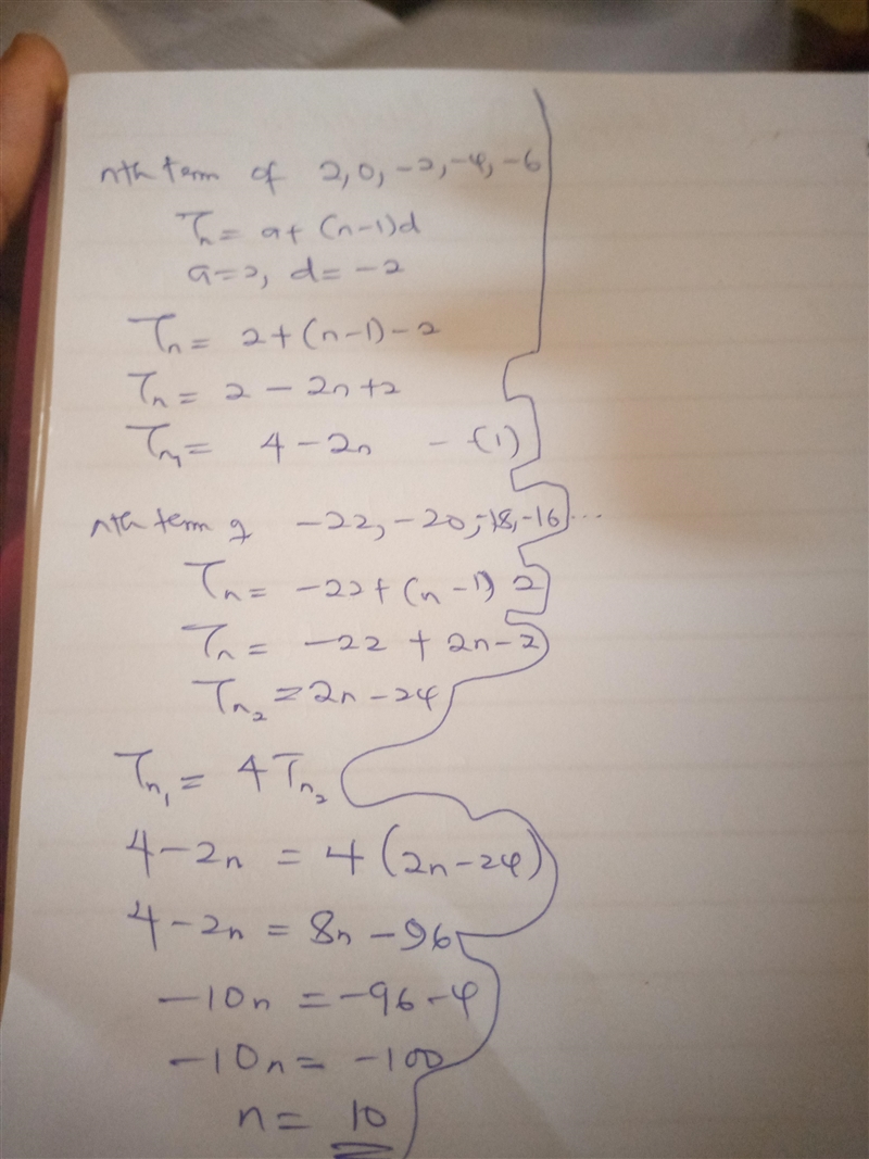 the nth term of the sequence 2,0,-2,-4,-6... is 4 times the nth term of the sequence-example-1