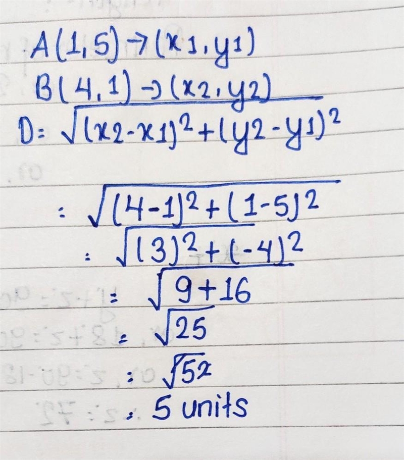 Distance between (1,5) (4,1)-example-1