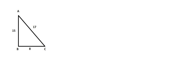Given the right triangle shown below.if Cos A =15/17 and tan A=8/15 which of the following-example-1