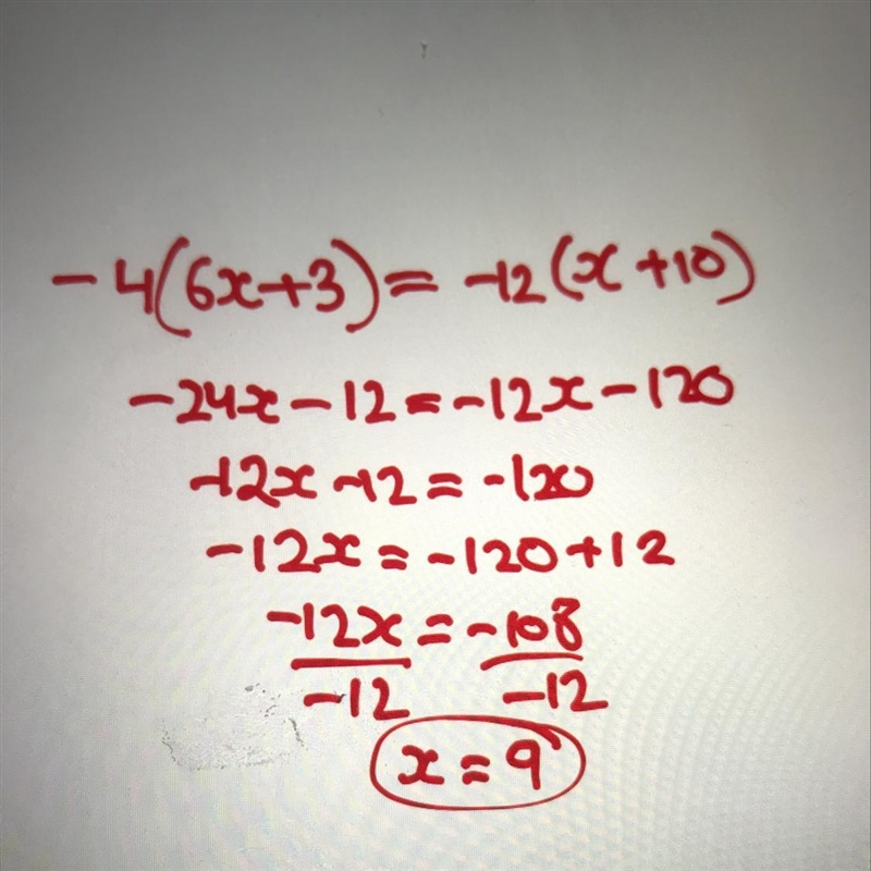 Select the best answer for the question 19. Solve -4(6x + 3) = -12[x 10). A.X=2 B-example-1