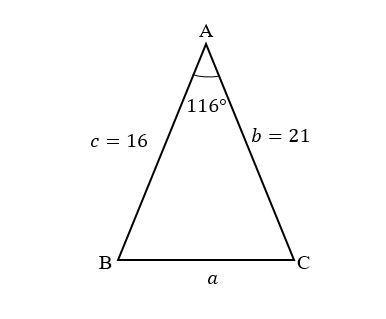 A triangle has two sides measuring 16 and 21. The included angle is 116°. What is-example-1