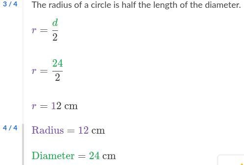 What is the radius and diameter of the following circle 24cm-example-2