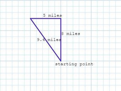 Two joggers run 8 miles north and 5 miles west. What is the shortest distance, to-example-1