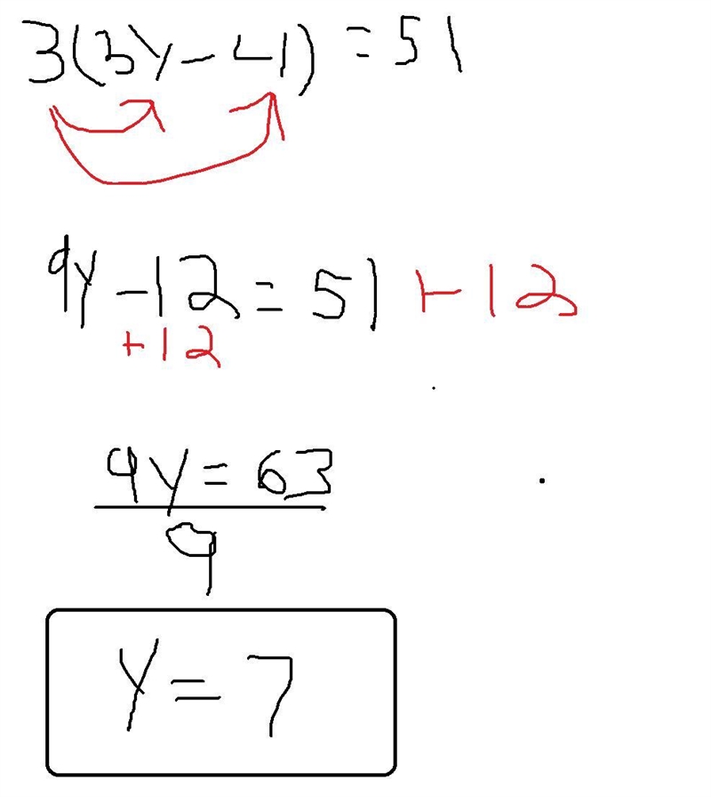 3(3y-4)=51 solve for y-example-1