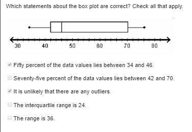 Which statements about the box plot are correct? check all that apply.-example-1