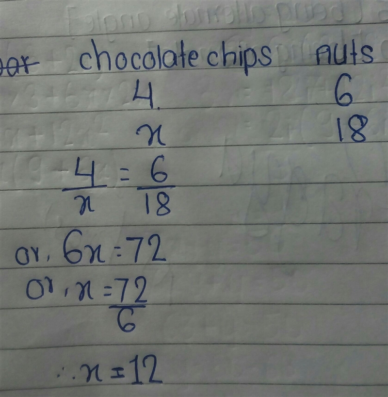 QUICK QUICK QUICK PLEASE! 1 MINUTE ONLY! A recipe calls for 4 parts chocolate chips-example-1