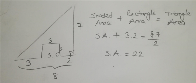 A rectangle is removed from a right triangle to create the shaded region shown below-example-1