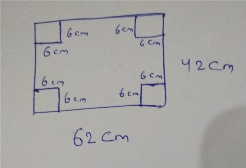 a rectangular sheet is 62cm long and 42cm wide from each of its corners a square of-example-1