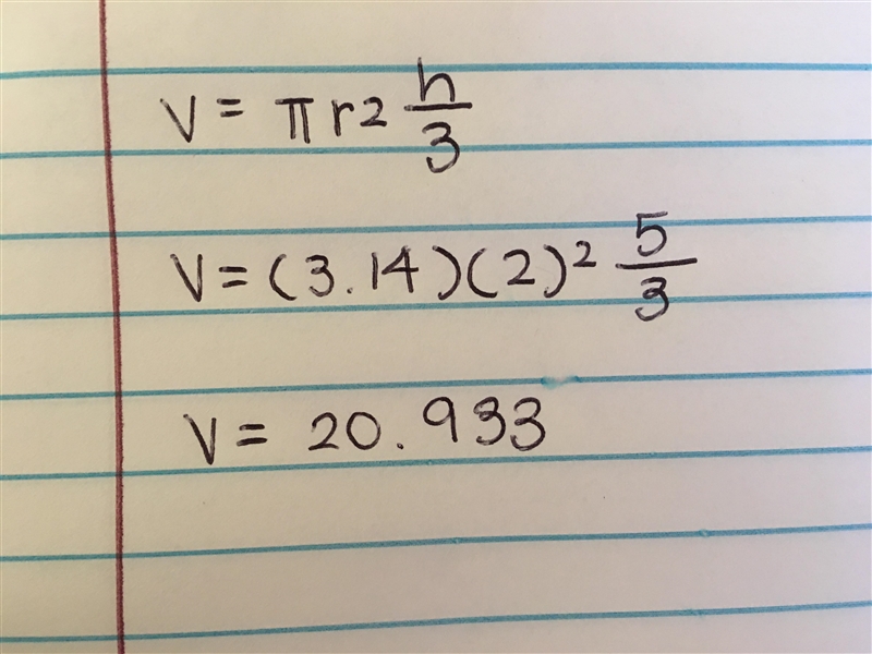 Find the volume of the cone. Either enter an exact answer in terms of pi or use 3.14 for-example-1