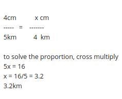 The scale of a map says that 4 cm represents 5 km. What distance on the map (in centimeters-example-1