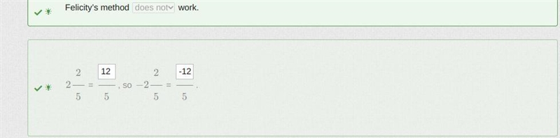 Felicity writes −2 2/5 as a fraction using the same method she knows for positive-example-1