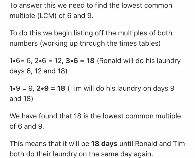 Ronald and time both did there laundry today. Ronald does laundry every 6 days Tim-example-1