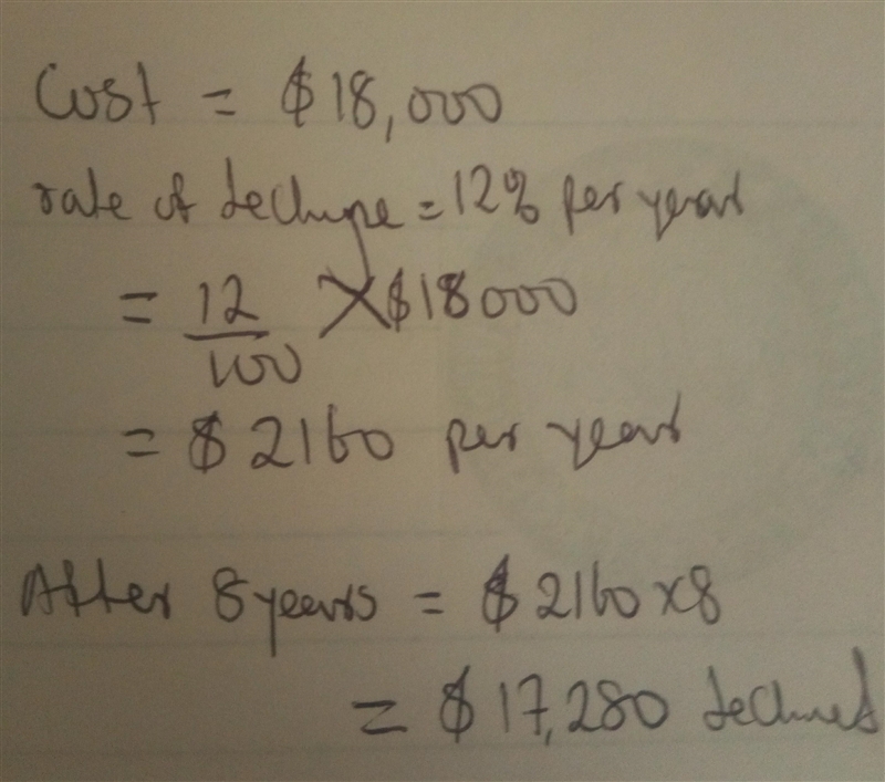 A new car costs $18,000 at the value of the vehicle is expected to decline at an average-example-1