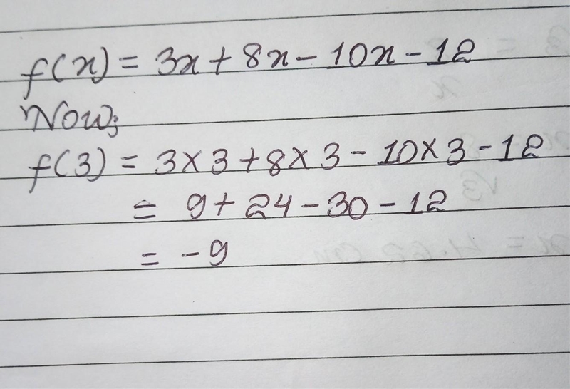 Given f(x) = 3x + 8x - 10 x-12, find f (3)​-example-1