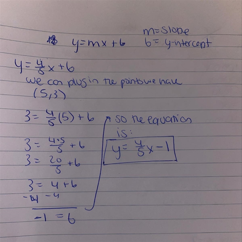 Through 5 , 3 , slope = 4/5​-example-1