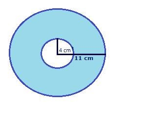 A circle with radius of 4 cm sits inside a circle with radius of 11 cm what is the-example-1