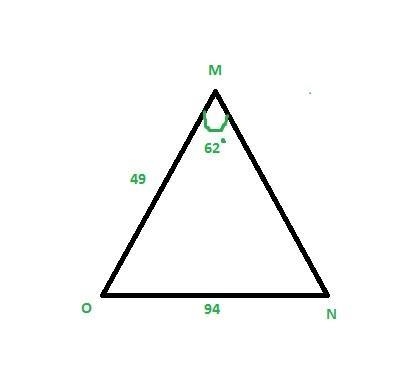 In ΔMNO, n = 49 inches, m = 94 inches and ∠M=62°. Find all possible values of ∠N, to-example-1