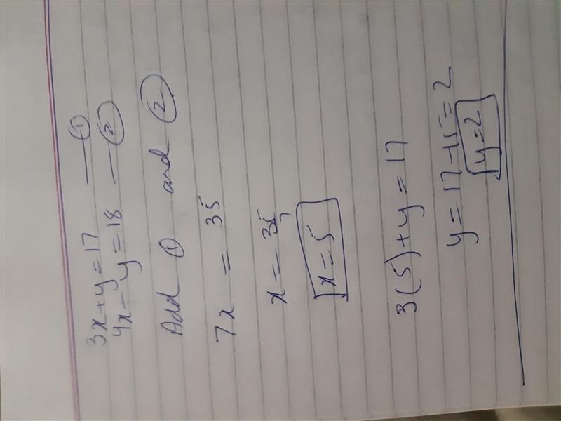 3x + y = 17 4x - y = 18-example-1