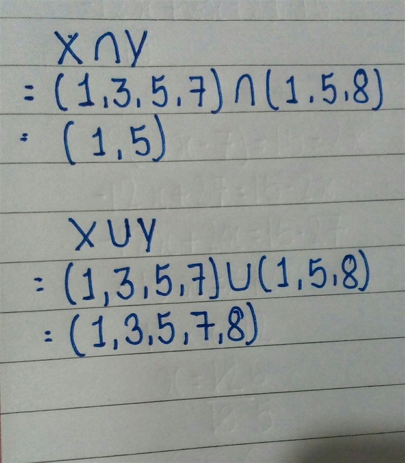 (12345678), X=(1357), Y=(158) find (1)X' n Y (2) (X' u Y)'-example-1