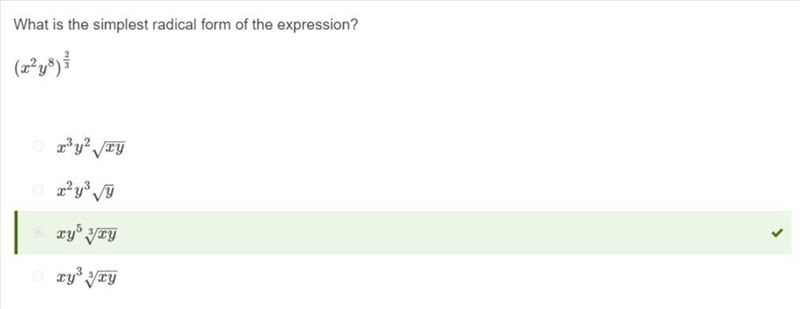 What is the simplest radical form of the expression? (x^2y^8)^2/3-example-1