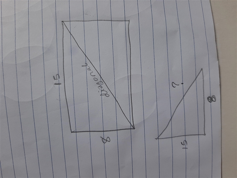 The length of a rectangular frame 15 inches,and the width of the frame is 8 inches-example-1