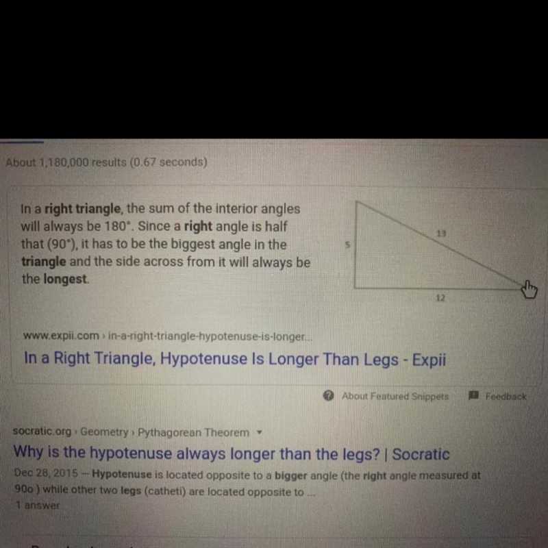 The legs of a nght triangle are ______ longer than the hypotenuse. A. always B. sometimes-example-1