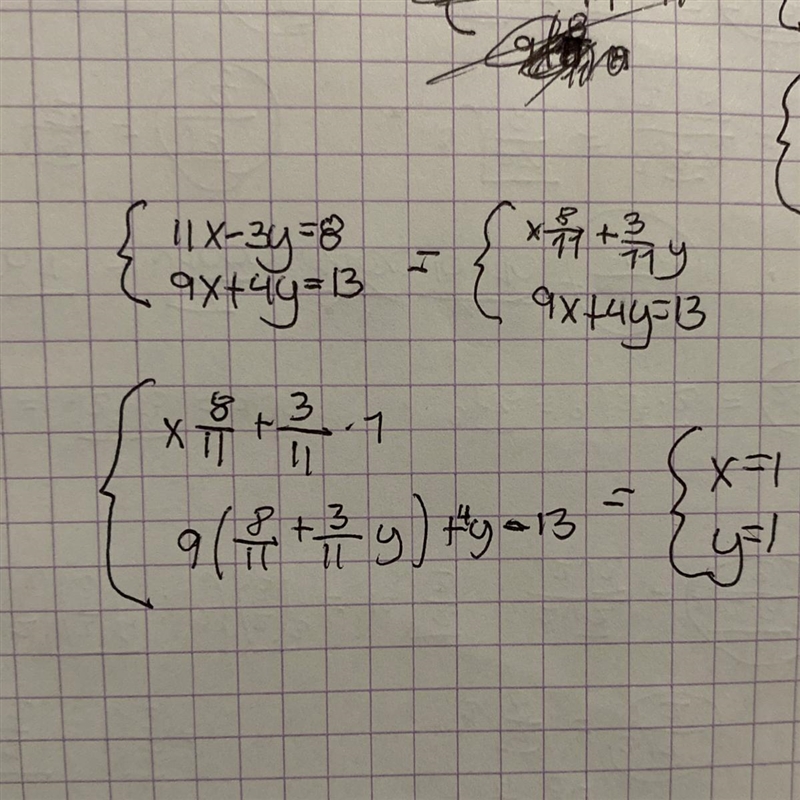 11x - 3y=8 9x +4y=13​-example-1