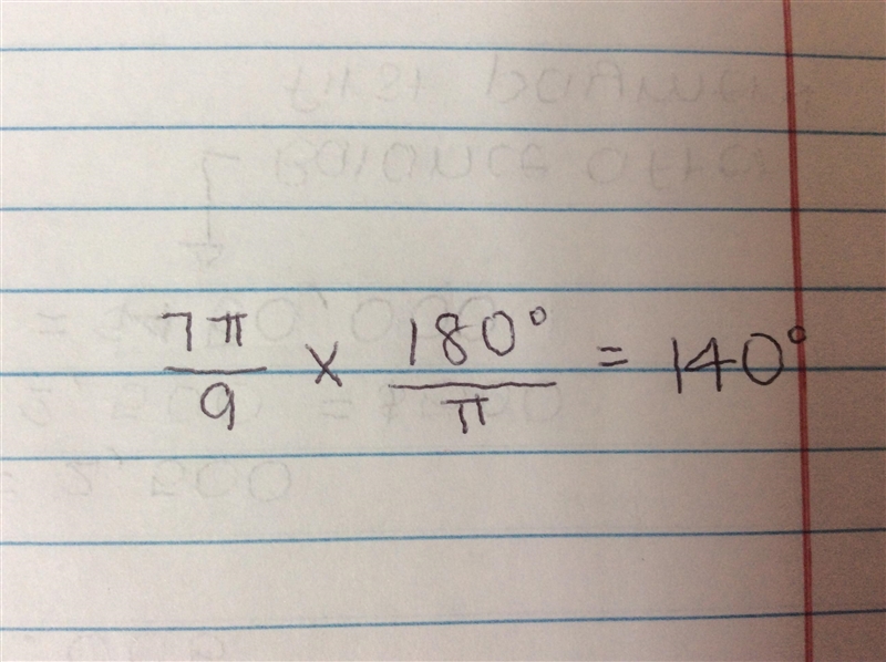 An angle measures 7/9pi radians. What is the degree measure of the angle?-example-1