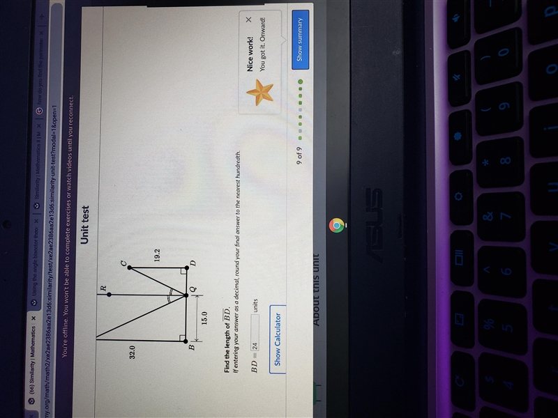 In the diagram below, QR is perpendicular to BD Find the length of BD. If entering-example-1