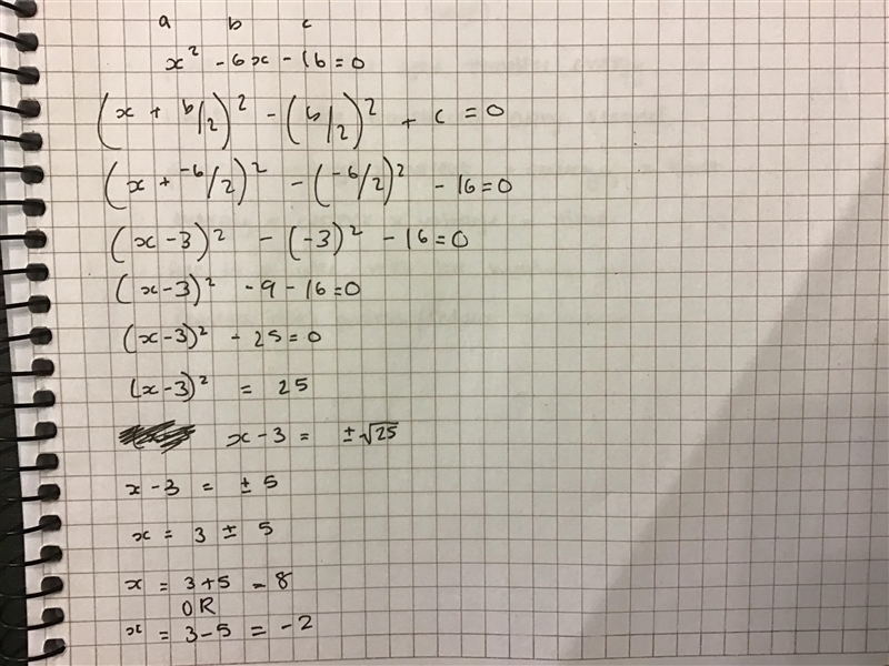 Solve by completing the square x^2-6x-16=0-example-1