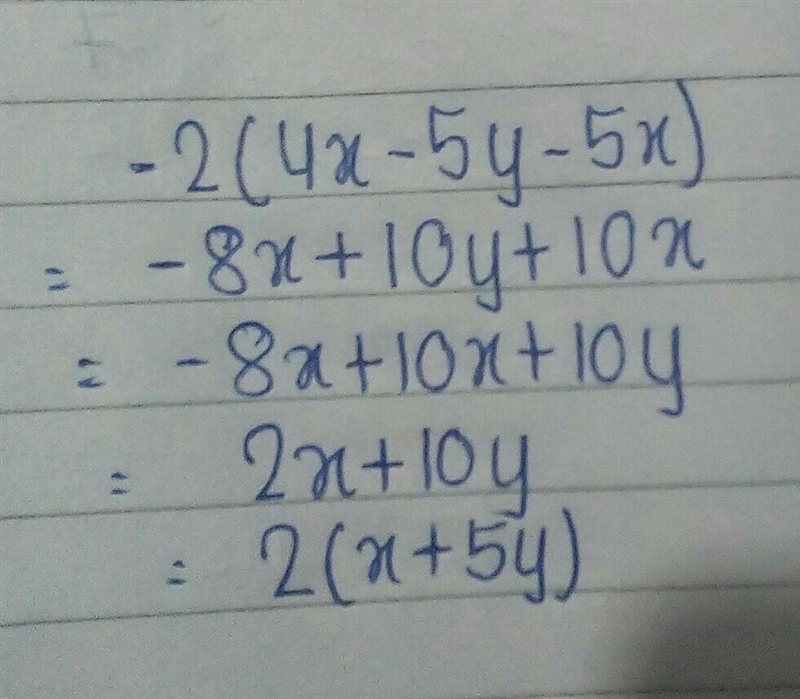 Which algebraic expression is equivalent to -2(4x -5y - 5x)-example-1