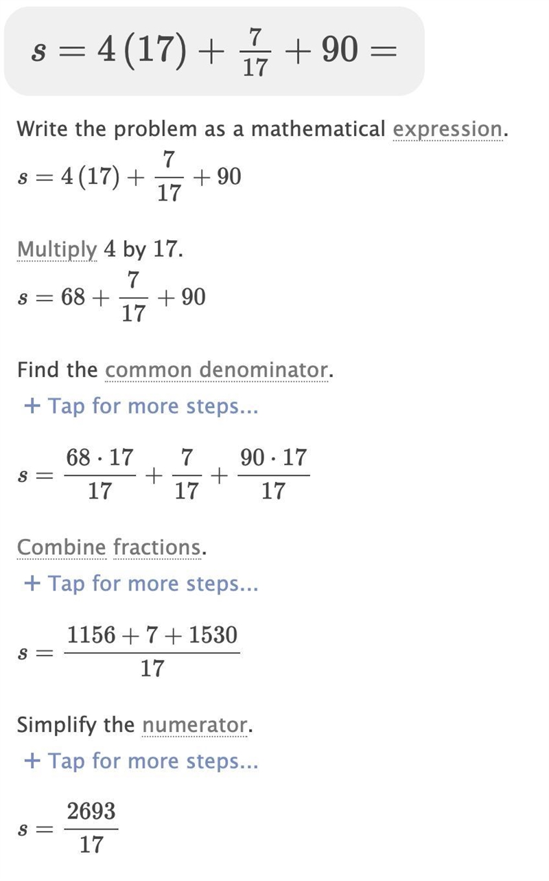 Solve for S if k=17 S=4K+7/k+90-example-1