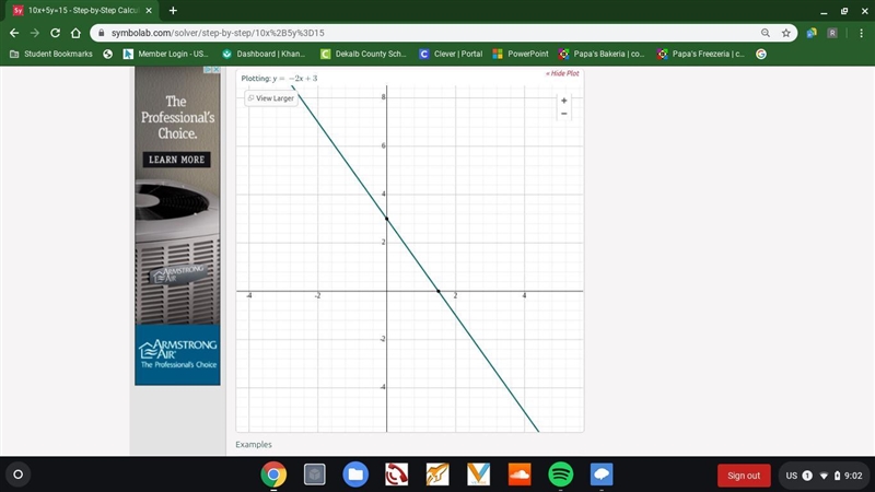 10. 10x + 5y = 15 y = 2x - 3-example-1