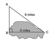 The figure shows the location of 3 points around a lake. The length of the lake, BC-example-1