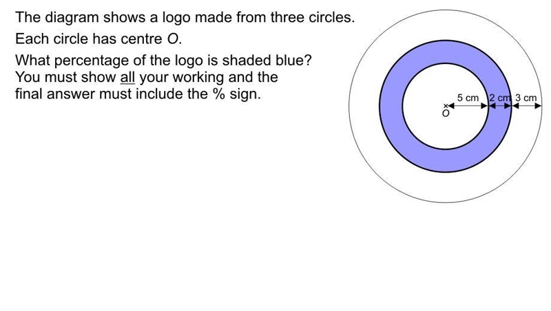 The diagram shows a logo made from three circles each circle has centre O what percentage-example-1