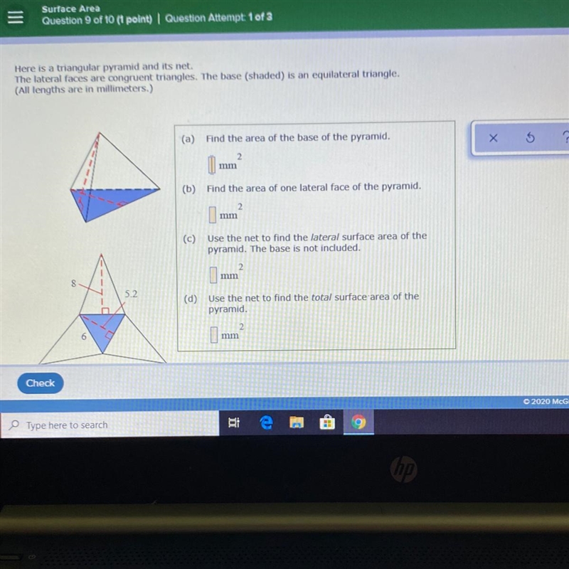 Here is a triangular pyramid and its net. The lateral faces are congruent triangles-example-1