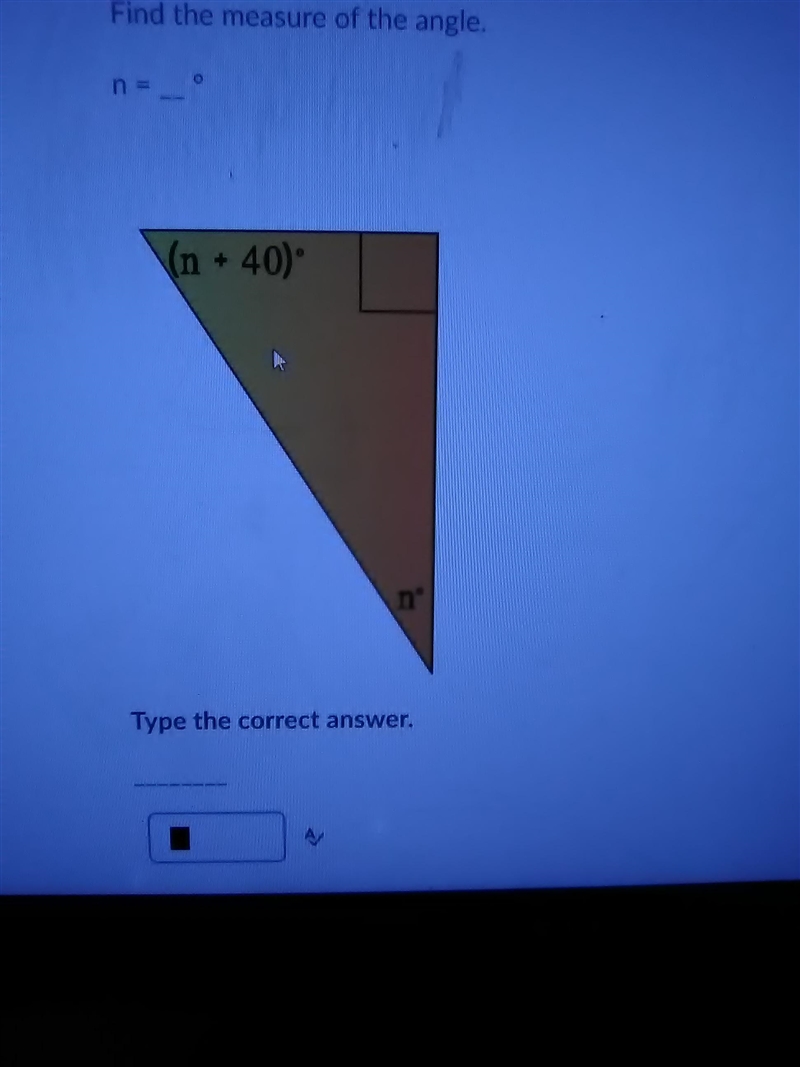 Find the measure of the angel. n=_°-example-1