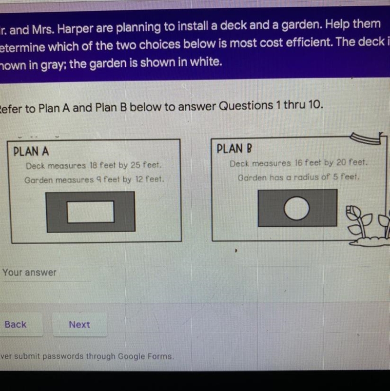 What is the area of the garden in Plan B? (Type the numeric answer only).-example-1