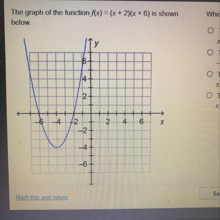 Which statement about the function is true? O The function is positive for all real-example-1