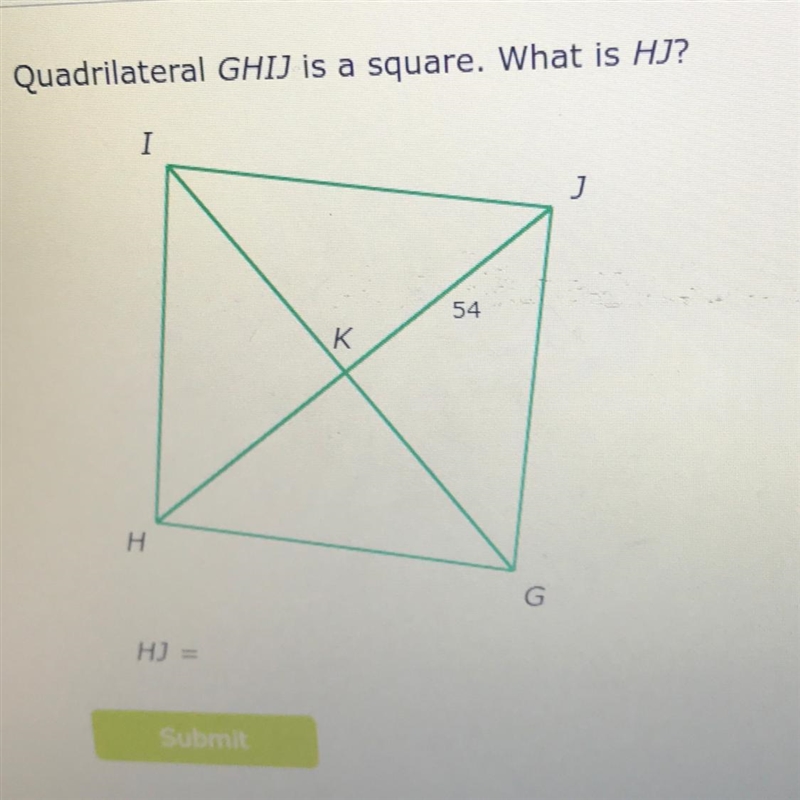 Quadrilateral GHIJ is a square. What is HJ? HJ =-example-1