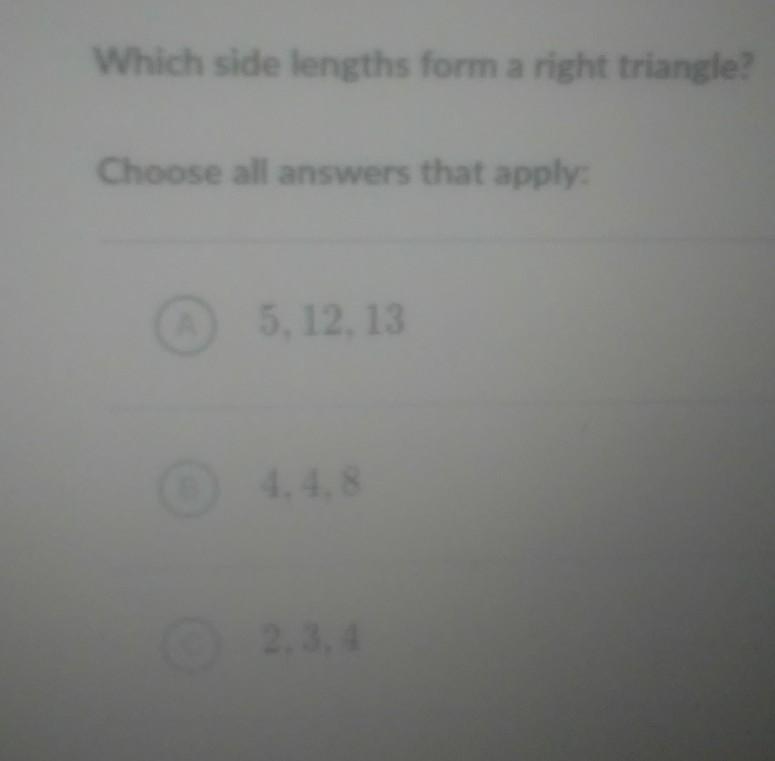 Which side lengths form a right triangle?​-example-1