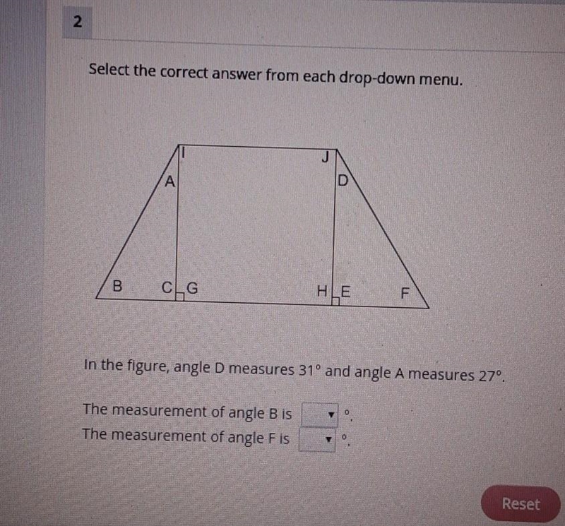 In the figure, angle D measures 31⁰ and angle A measures 27⁰ 1.The measurement of-example-1