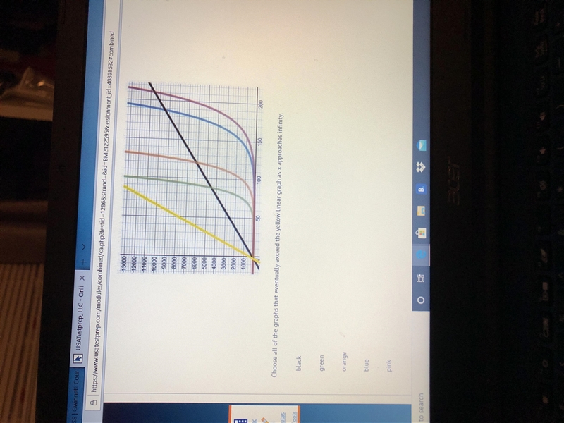 Choose all of the graphs that eventually exceed the yellow linear graph as x approaches-example-1