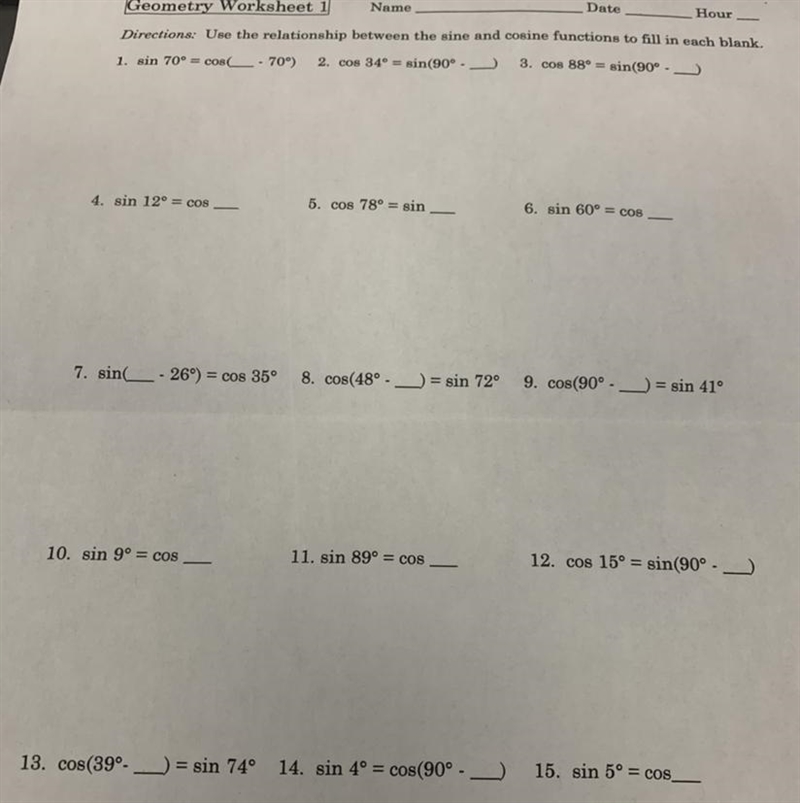 Use the relationship between the sine and cosine functions to fill in each blank.-example-1