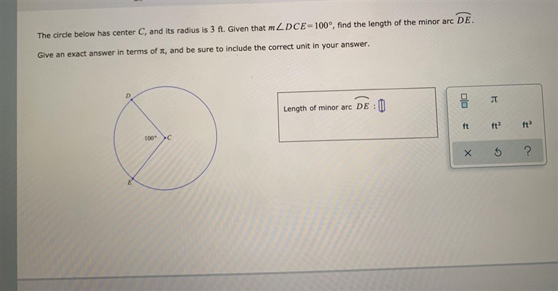 Find minor arc in circle Include correct units-example-1