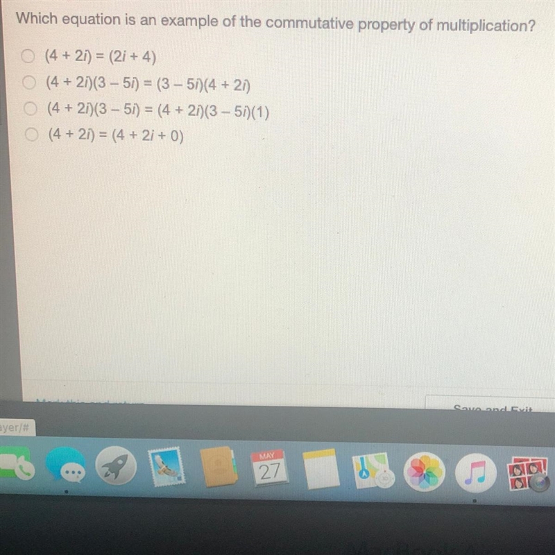 Which equation is an example of the commutative property of multiplication? Please-example-1