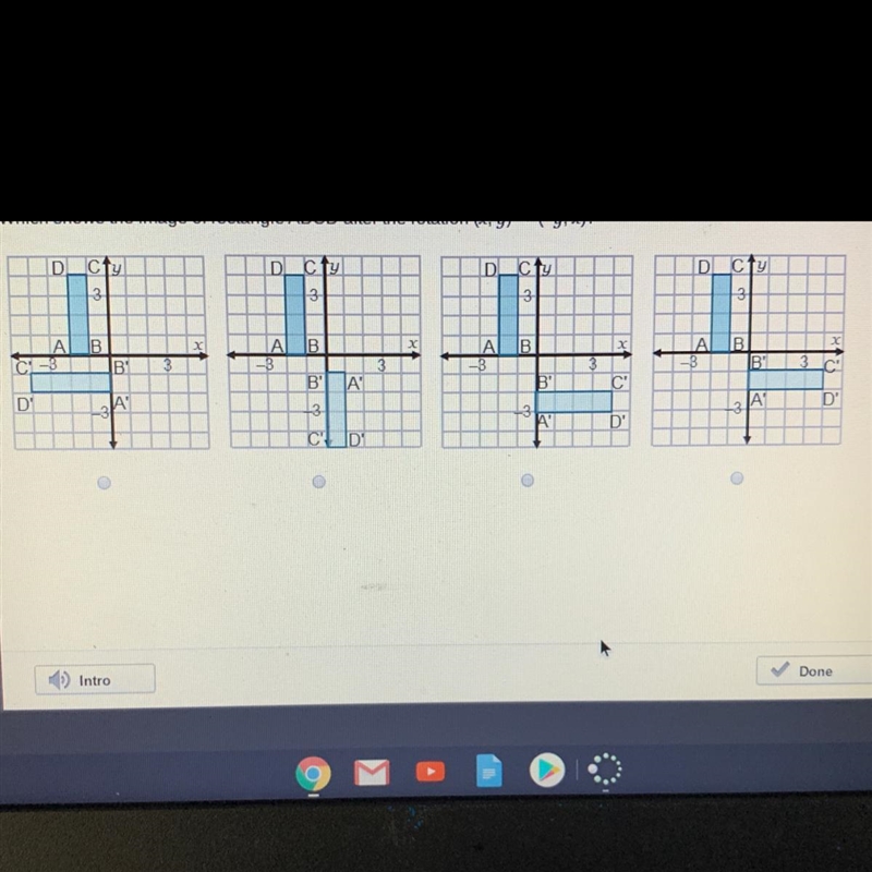 Which shows the image of rectangle ABCD after the rotation (x,y) - (-y,x)?-example-1