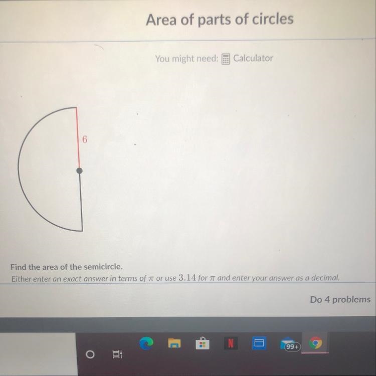 Find the area of the semicircle .-example-1