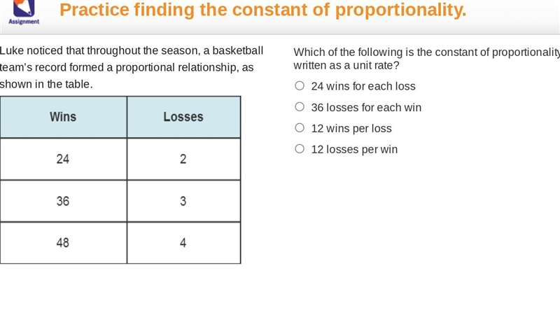 Luke noticed that throughout the season, a basketball team’s record formed a proportional-example-1