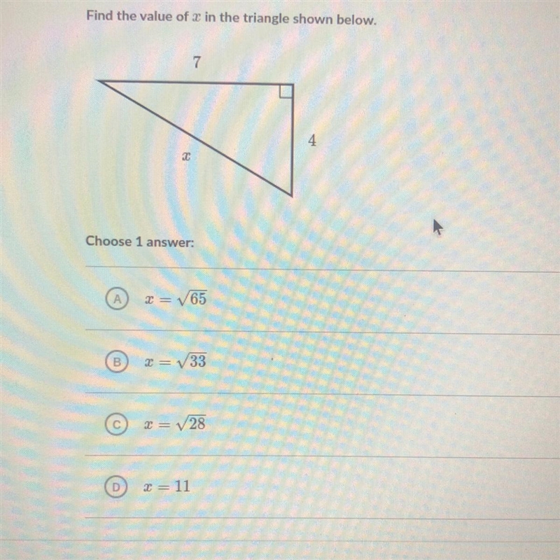 Find the value of x in the triangle shown below.-example-1